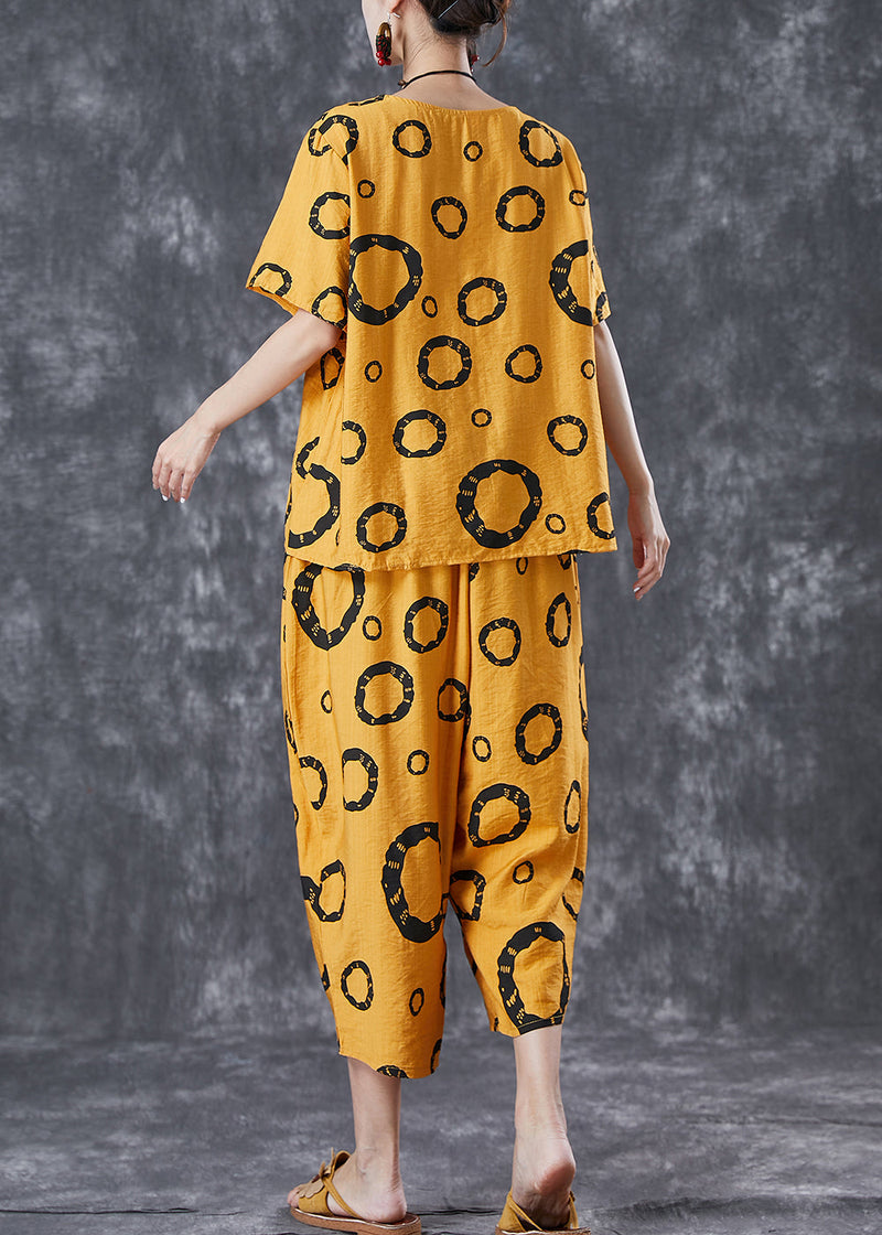 Yellow Oversized Print Cotton Two Pieces Set Summer