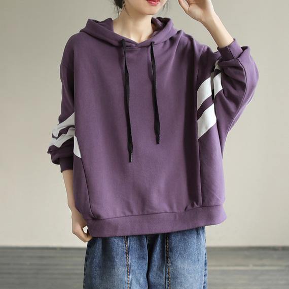Hooded Cotton Spring Tunic Pattern Work Outfits Purple Sweatshirt