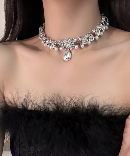 Fine Silk Alloy Pearl Zircon Pendant Necklace