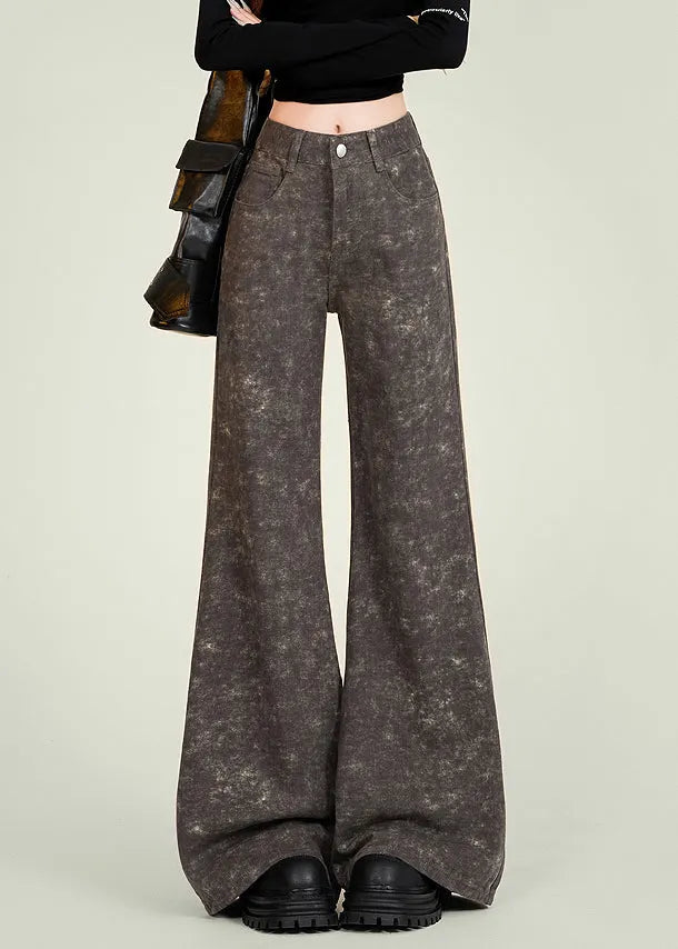 Italian Tie Dye Pockets High Waist Denim Flared Trousers Spring