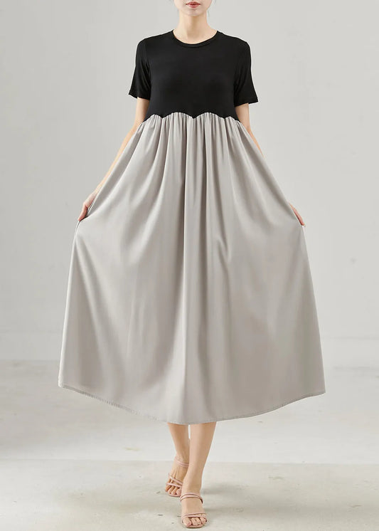 Colorblock O-neck Patchwork Cotton a Line Dresses Summer