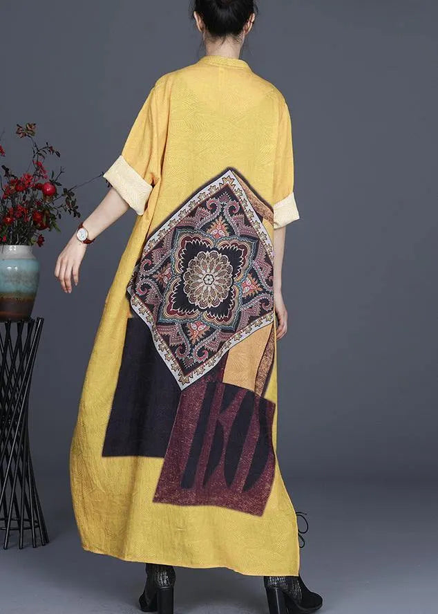 French Yellow Silk Long Spring Dress