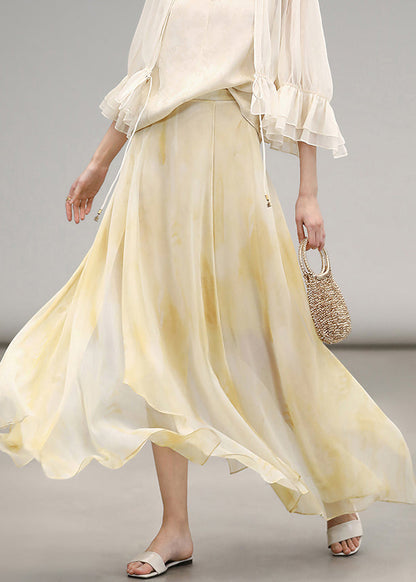 Yellow Print High Waist Chiffon Maxi Skirts Summer