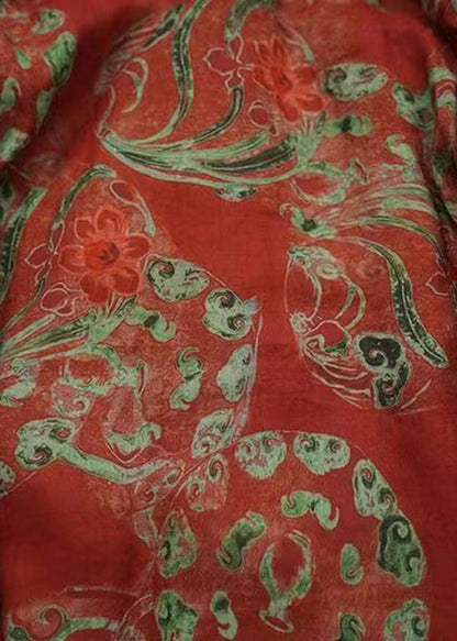 Orange Print Chinese Button Fine Cotton Filled Coats Winter