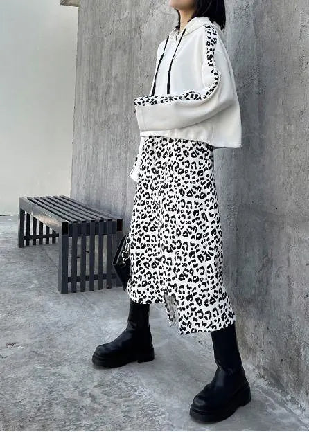 Retro Fried Street Leopard Print Bodysuit Two Piece Skirt