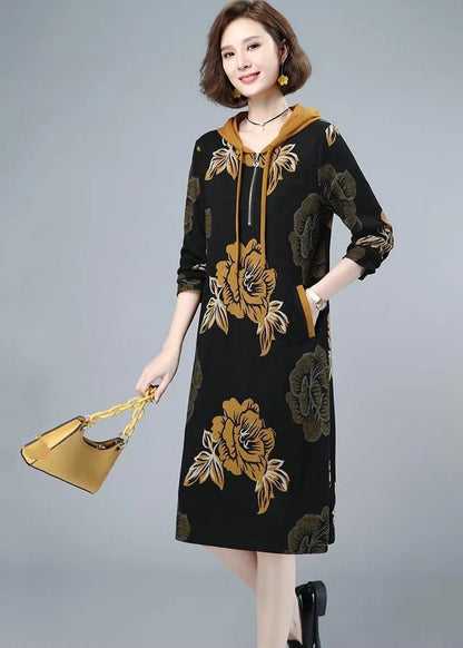 Cinched Velour Hooded Dress Fall