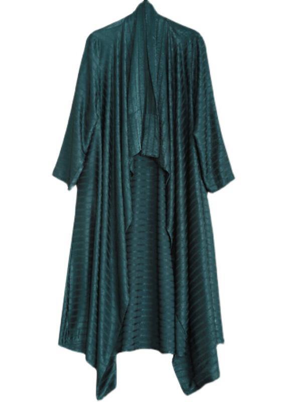Blackish Green Striped Asymmetric Robe Dress Cardigan