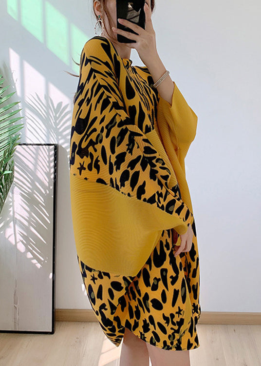 Yellow O-neck Asymmetrical Patchwork Dresses Batwing Sleeve
