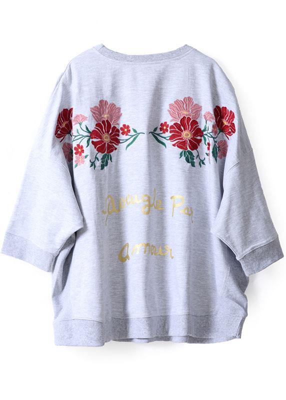 Grey Loose Batwing Sleeve Print Fall Sweatshirt Street Wear
