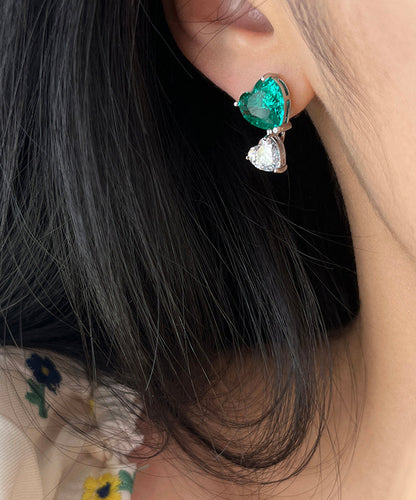 Brief Colorblock Copper Overgild Zircon Love Gem Stone Stud Earrings