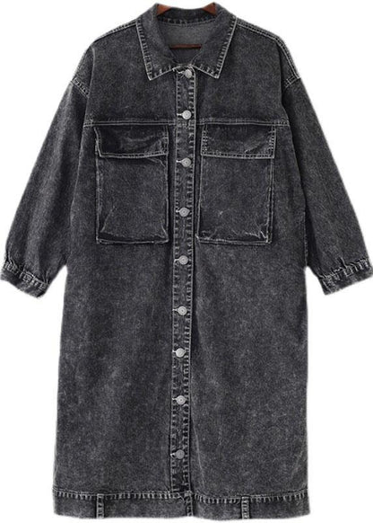 Fine Grey Peterpan Collar Button Fall Pockets Long Sleeve Coat