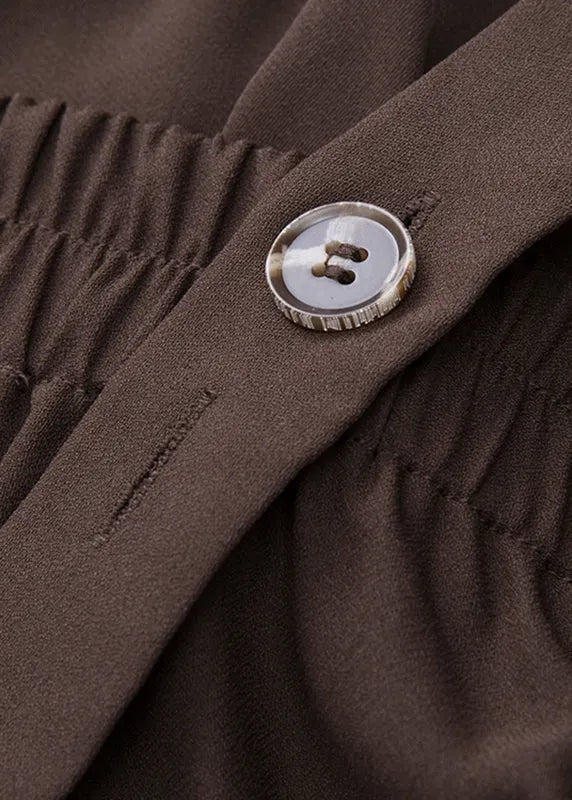 Loose Brown Ruffled Patchwork Suspender Jumpsuits Sleeveles