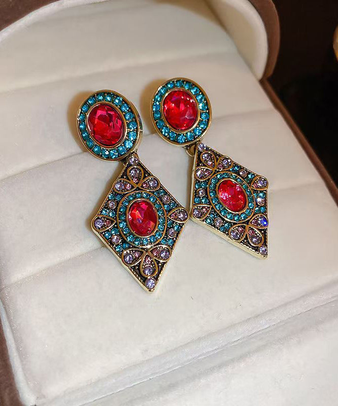 Blue Alloy Zircon Crystal Diamond Shaped Drop Earrings