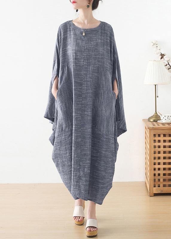 Unique Grey O-neck Asymmetrical Design Party Summer Cotton Dress