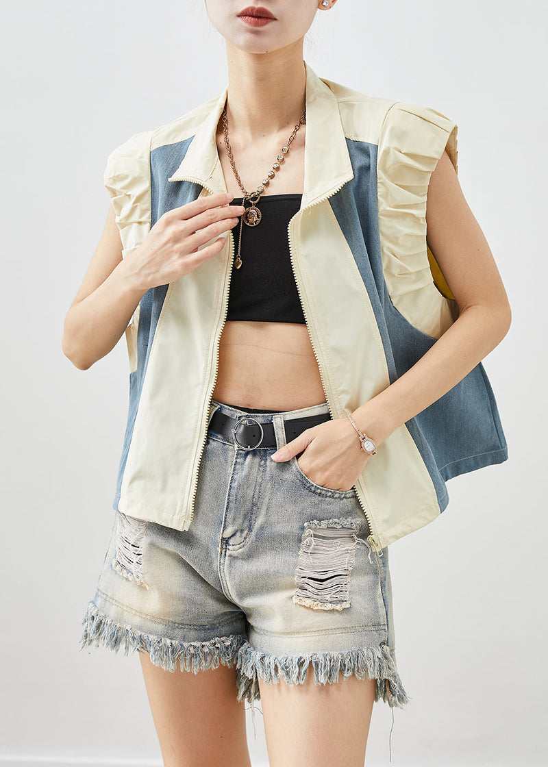 Colorblock Oversized Patchwork Cotton Loose Vests Fall