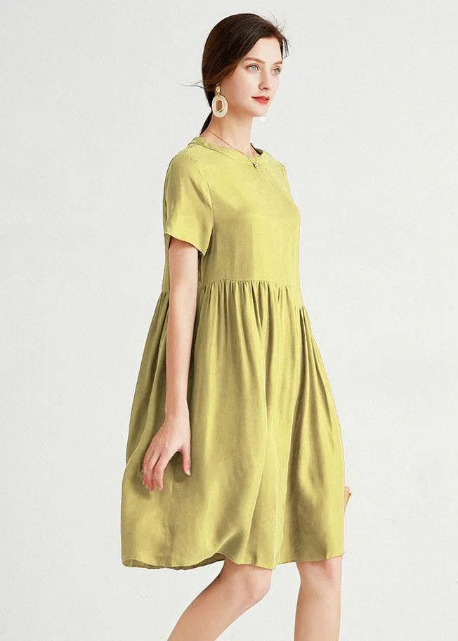 Yellow Loose Summer Short Sleeve Mid Dress