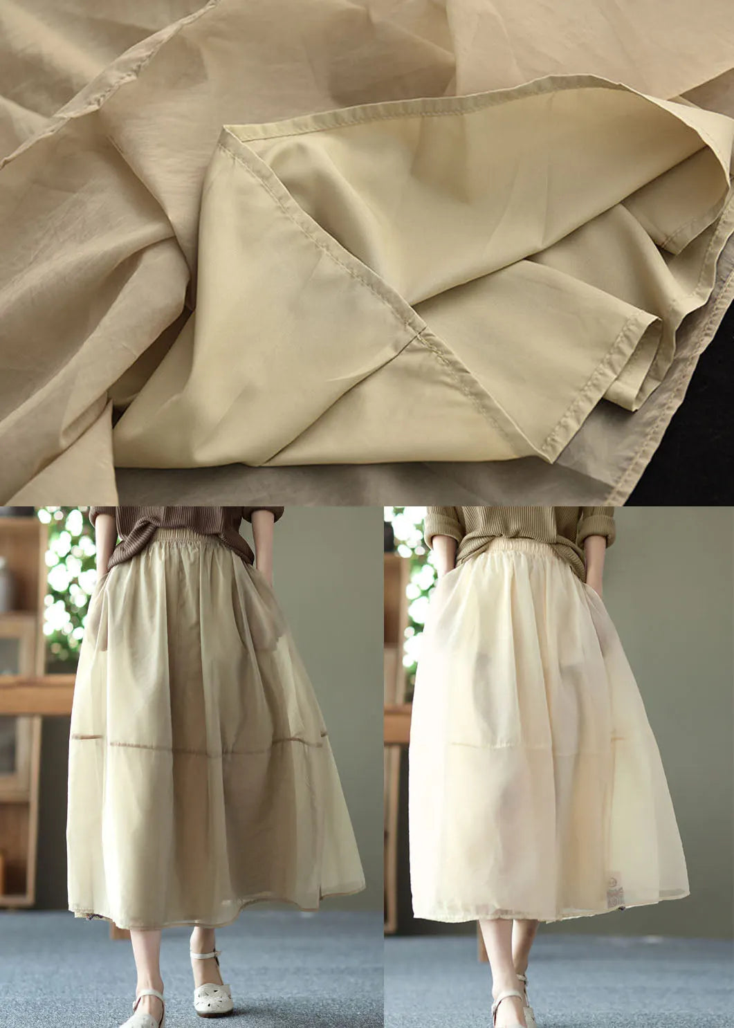 Milk Tea Color Pockets Tulle a Line Skirt Summer