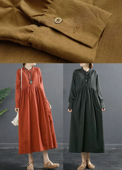 Brown Quilting Dresses Patchwork Cinched Dress