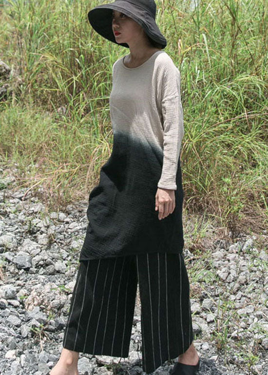 Simple Apricot O-neck Gradient Color Cotton Tops Spring