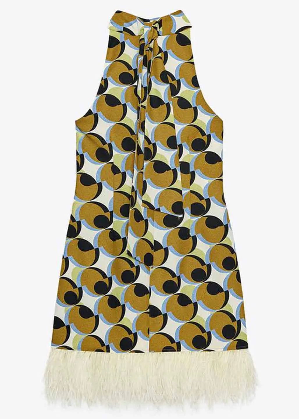 Stylish Geometric Print Tassel Patchwork Cotton Mid Dress Sleeveless