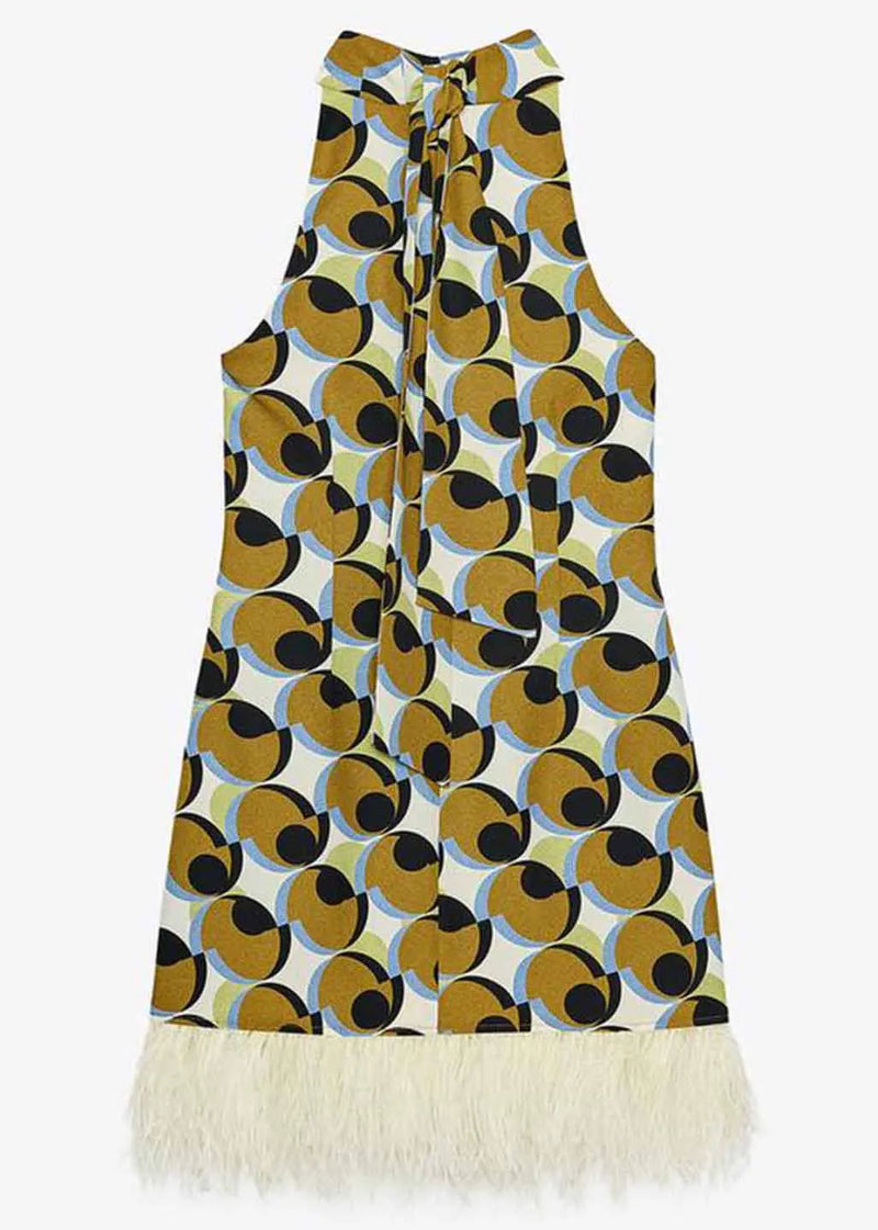 Stylish Geometric Print Tassel Patchwork Cotton Mid Dress Sleeveless