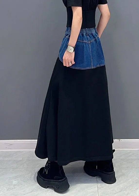 Blue Patchwork Black High Waist Denim Maxi Fish Tail Skirts