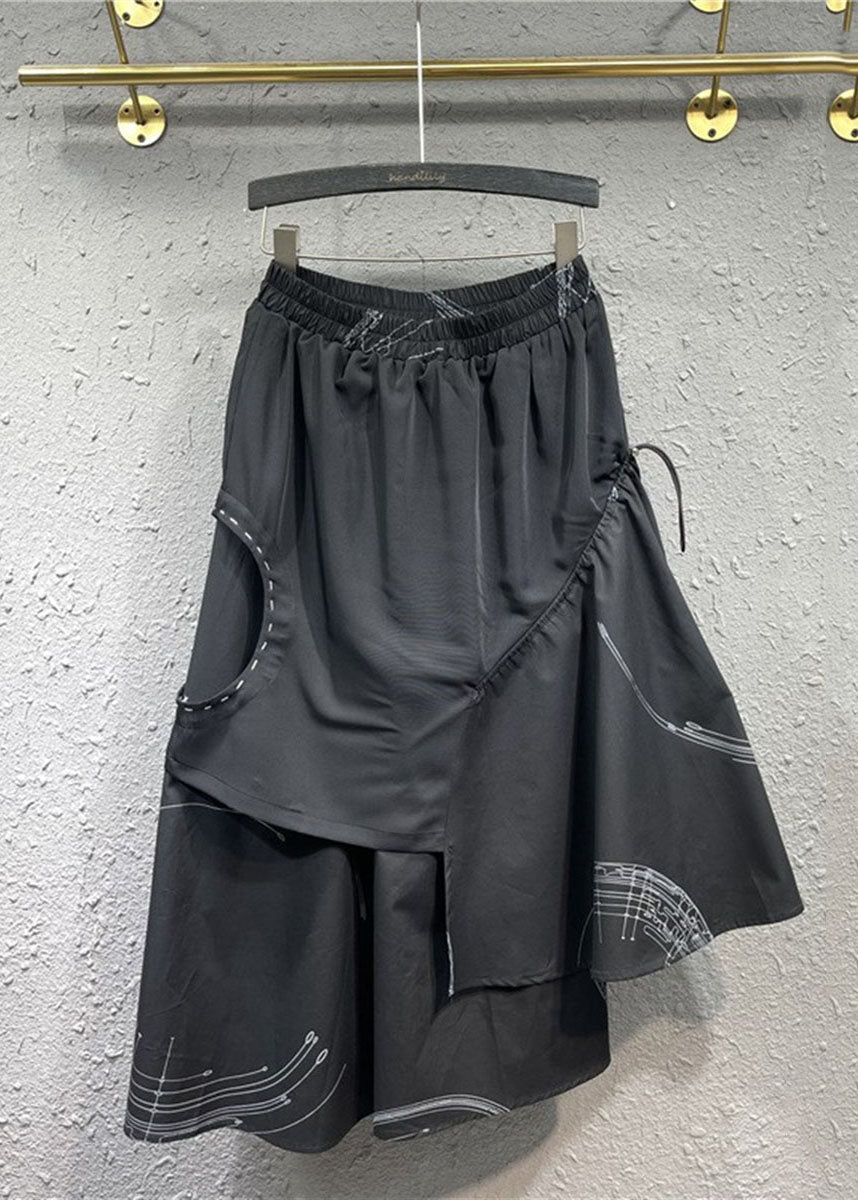Loose Black Asymmetrical Patchwork Elastic Waist Maxi Skirt Spring