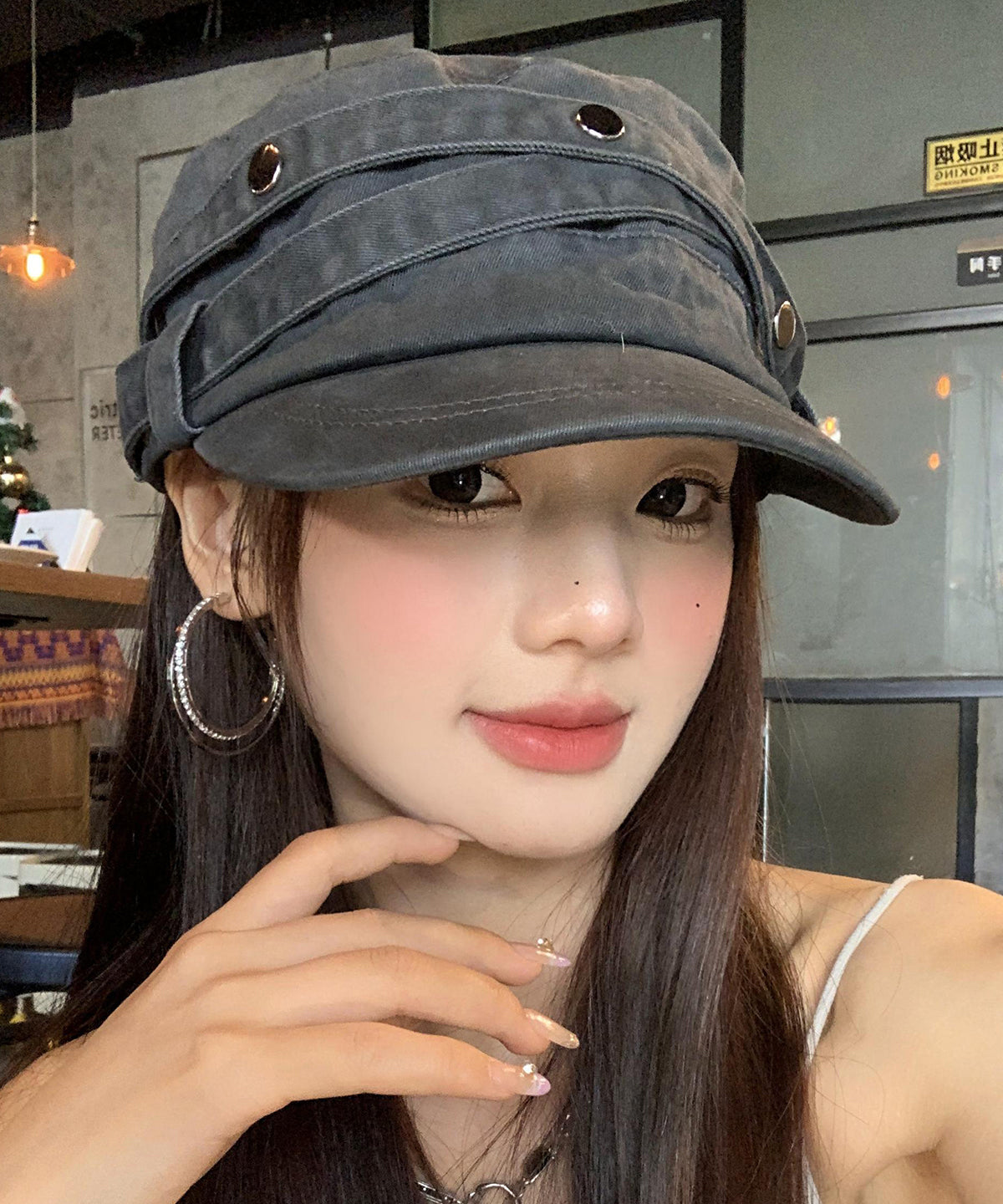 American Style Dark Grey Rivet Denim Versatile Hat