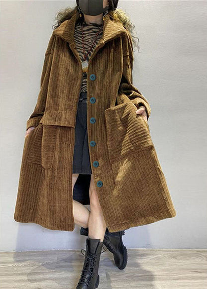 Coffee Pockets Button Corduroy Loose Fall Long Sleeve Coats