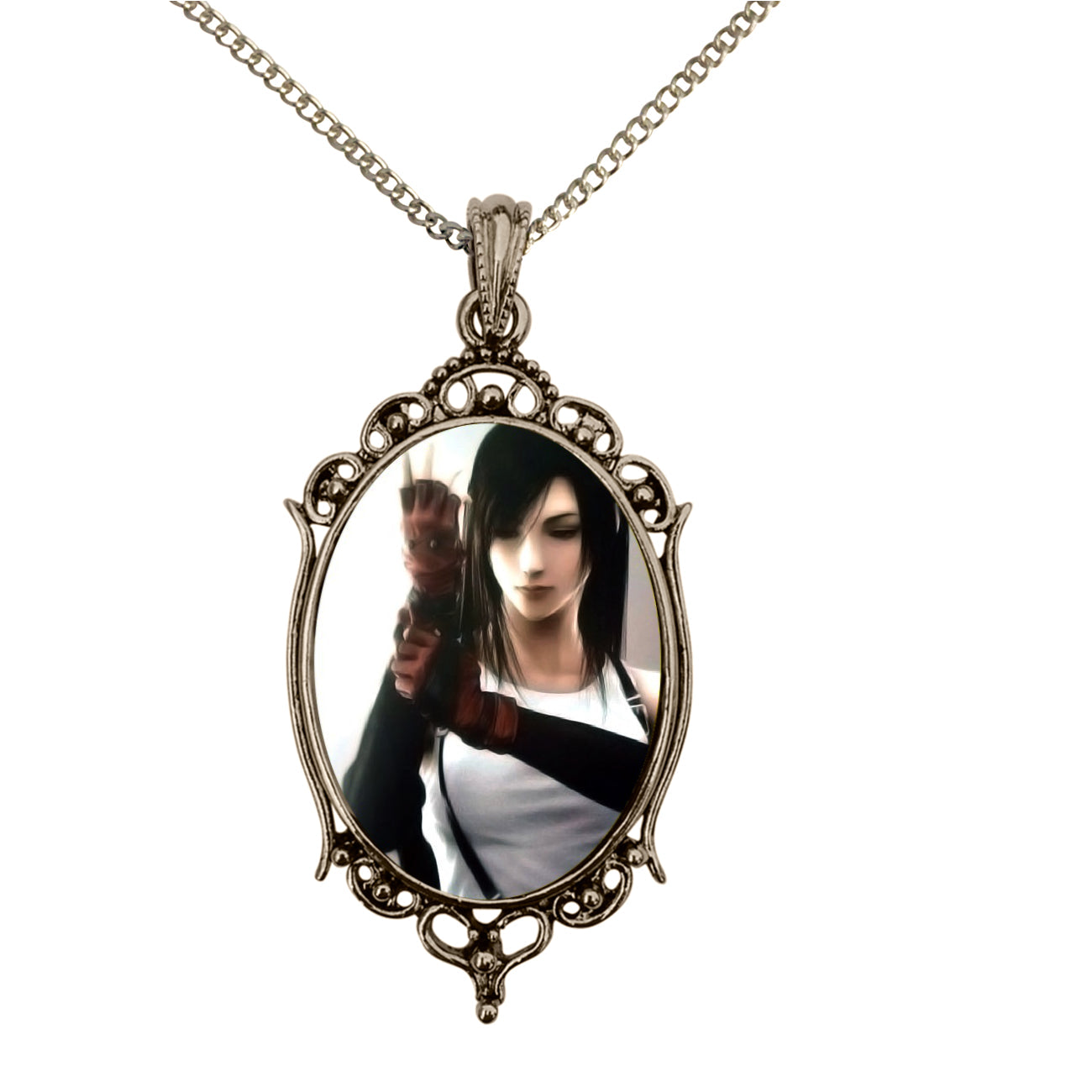 Tifa Lockhart Final Fantasy Vii Video Game Antique Silver Cameo Pendant Necklace