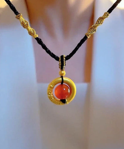 Gold Hand Knitting Agate Jade Pendant Necklace