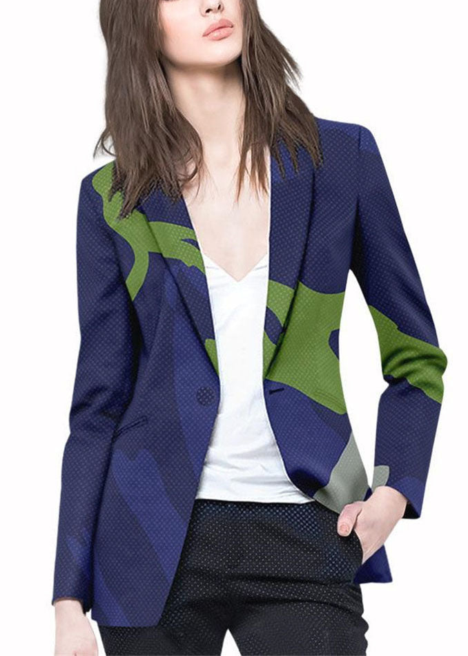 Boutique Blue Button Peter Pan Collar Print Coat Long Sleeve