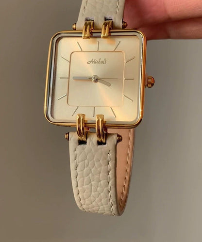 Handmade Beige Leather Square Mechanical Watches