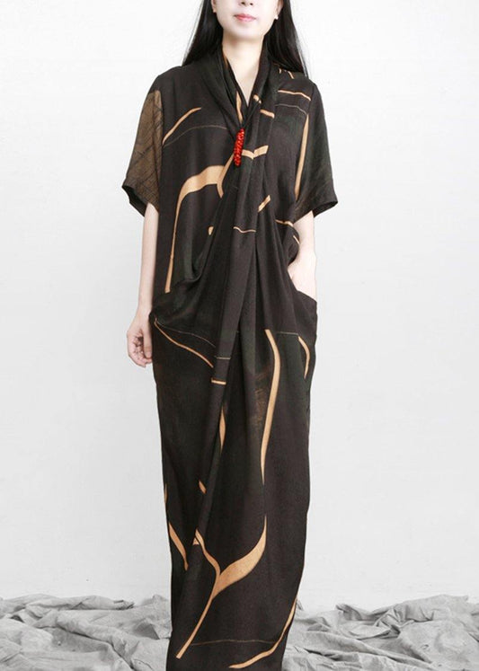 Black Print Tencel Asymmetric Dress