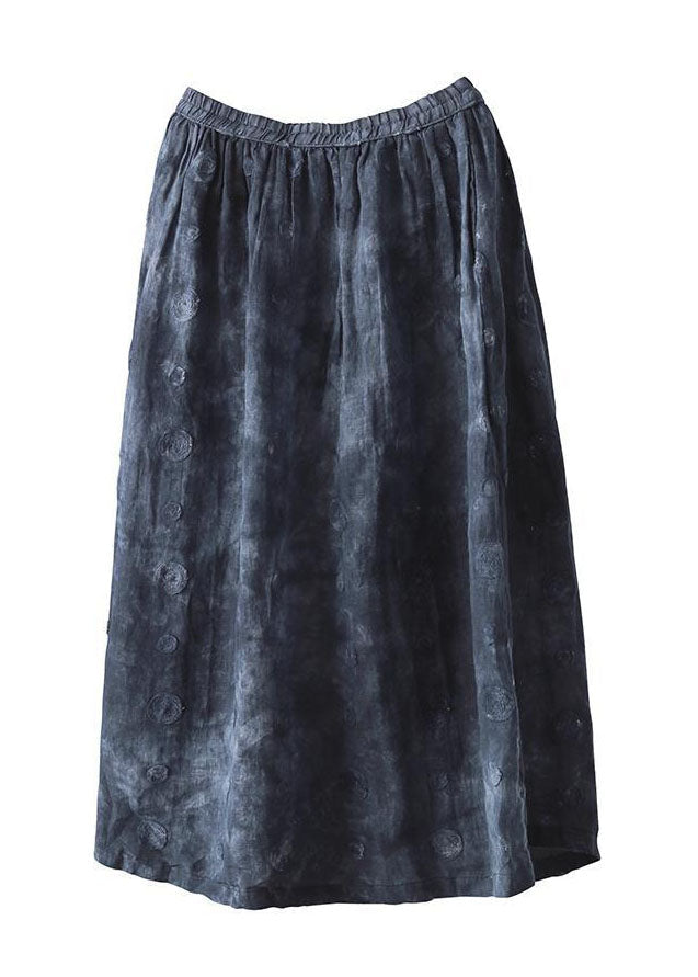 Navy Wrinkled Pockets Patchwork Linen Skirts Summer