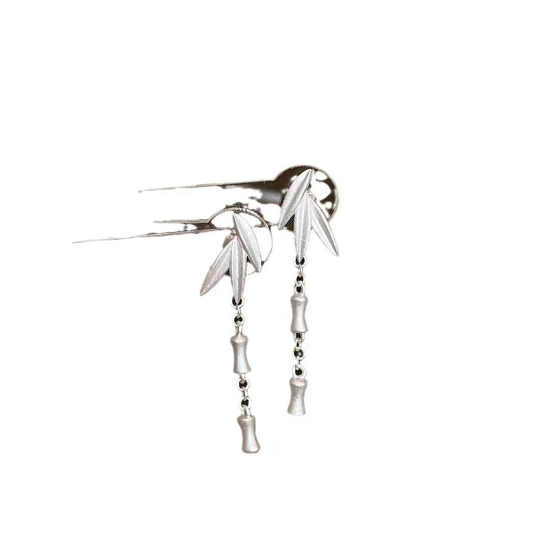 Silk Sterling Silver Bamboo Leaves Wind Chime Drop Earrings
