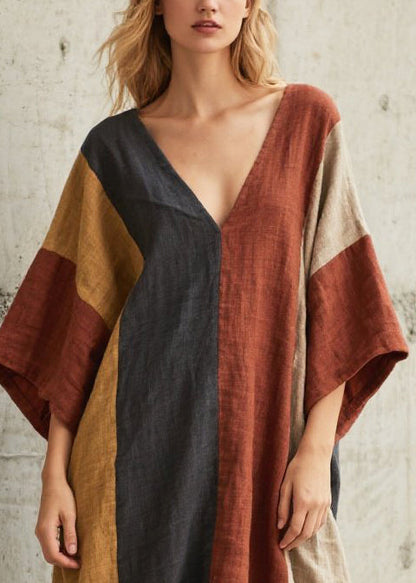 Fitted Colorblock Oversized Patchwork Faux Fur Maxi Dress Batwing Sleeve