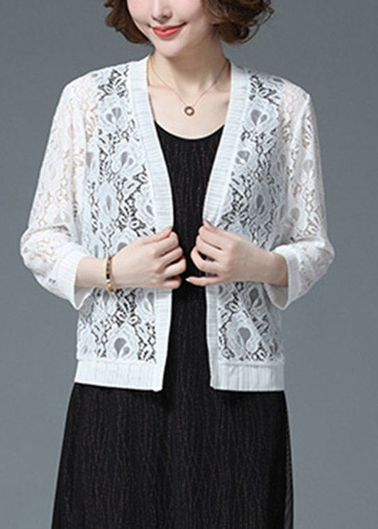 White Hollow Out Lace Upf 50+ Cardigan Long Sleeve