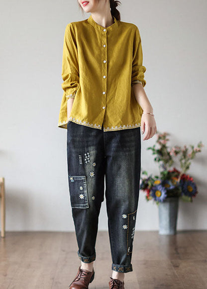 Style Red Embroideried Wrinkled Fall Top Long Sleeve