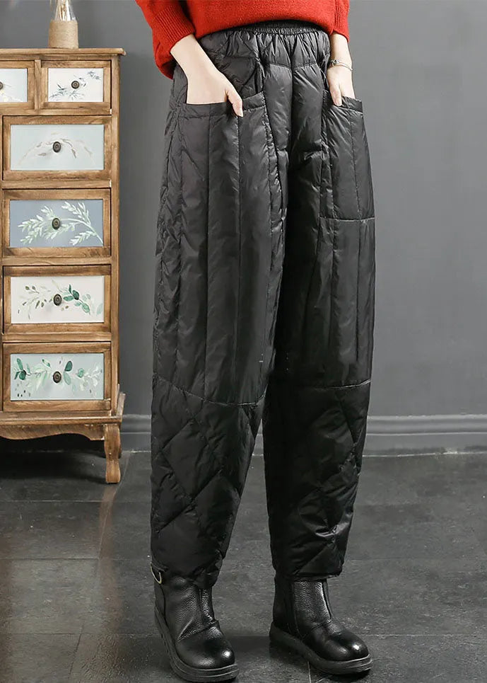 Black Pockets Patchwork Thick Duck Down Filled Pants