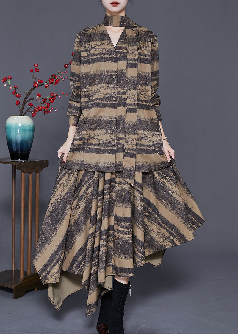 Brown Asymmetrical Tie Dye Cotton Two Piece Set Clothing Spring