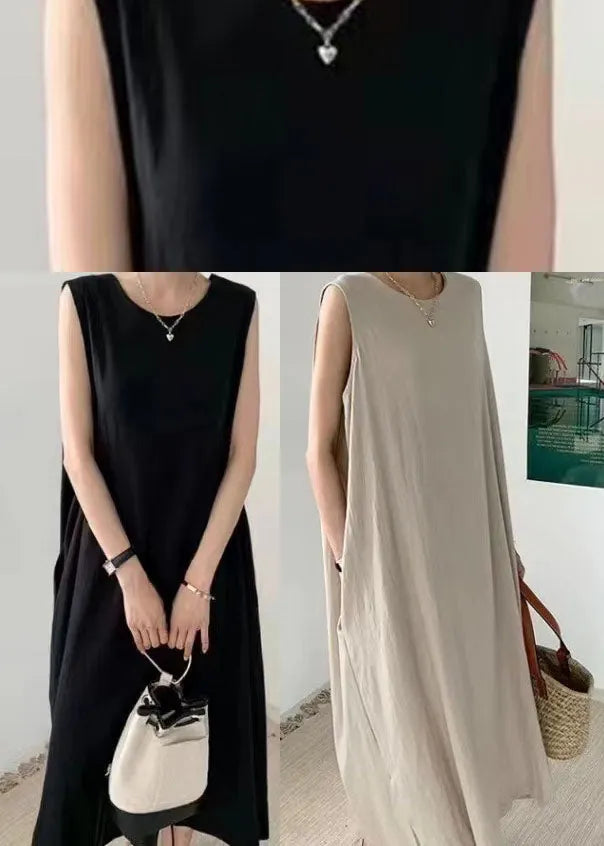 Black O-neck Patchwork Dress Sleeveless