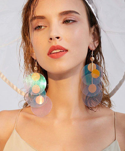 Color Sequins Exaggeration Alloy Long Drop Earrings