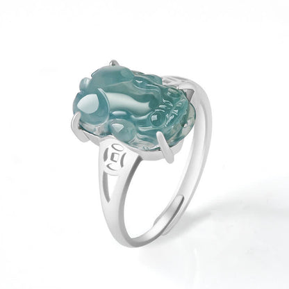 Buddha Stones 925 Sterling Silver Fengshui Wealth Prosperity Jade Pixiu Luck Ring