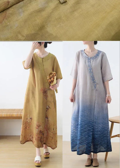 The Peaceful Ocean Linen Dress Gradient Blue Summer Party Dress