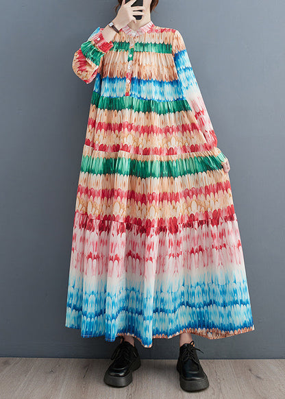 Simple Rainbow Oversized Print Cotton Holiday Dress Spring