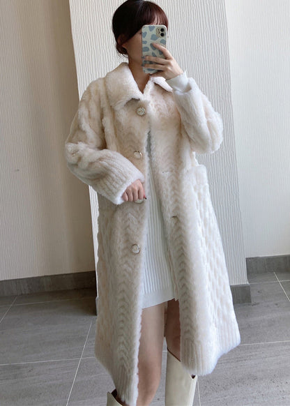 White Peter Pan Collar Pockets Woolen Coat Winter