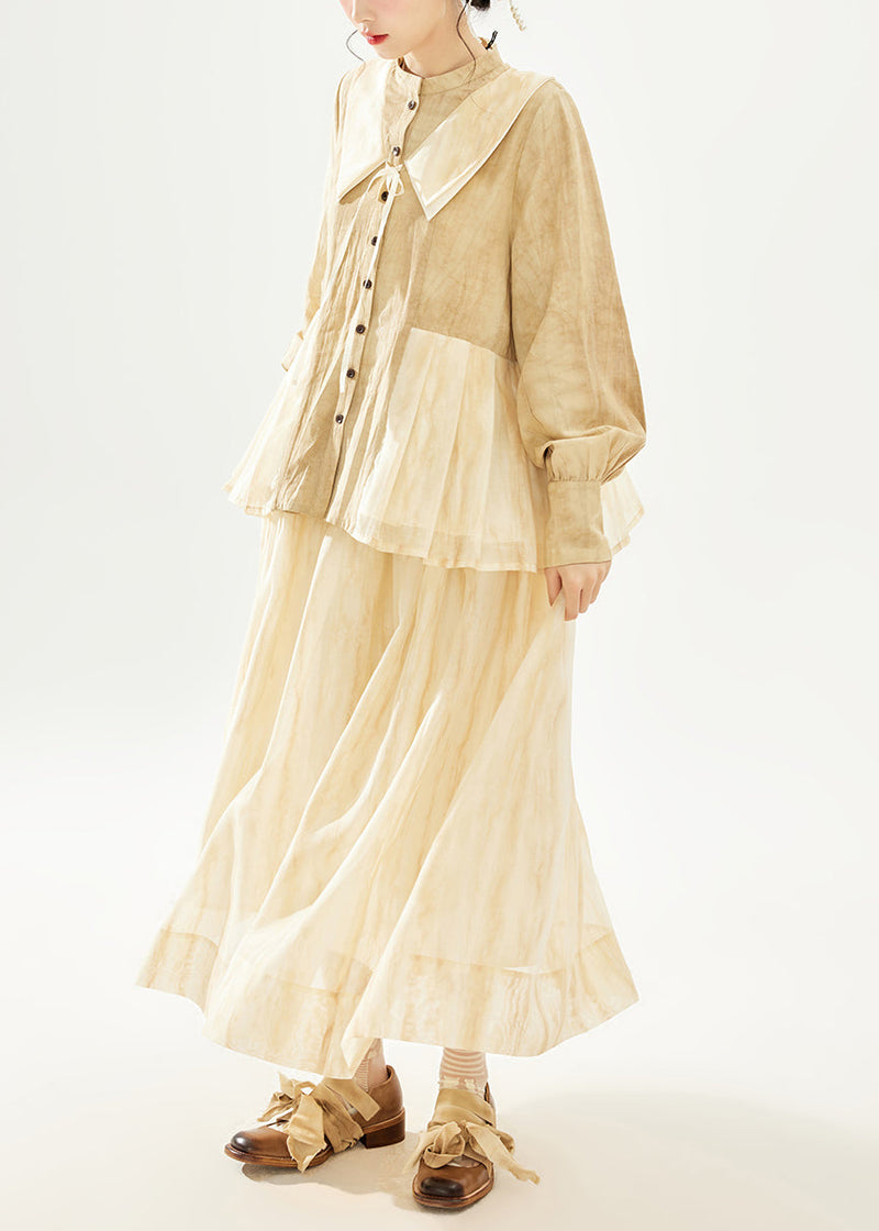 Boutique Stand Collar Tops and Skirts Cotton Two Pieces Set Long Sleeve
