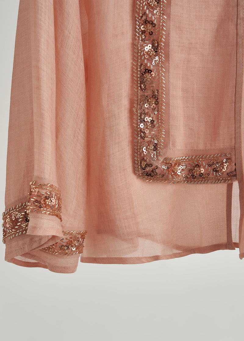 French Pink Sequins Embroidered Cotton Two Piece Set Clothing Fall