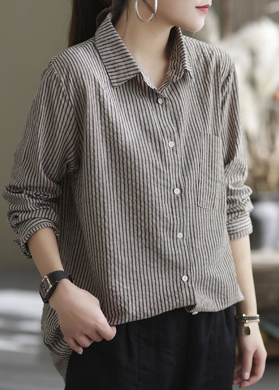 Peter Pan Collar Striped Blouse Tops Spring